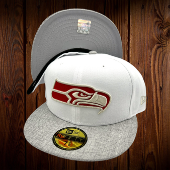 Seattle Seahawks New Era All White Hat With Heather Gray Bill And Red Inside The Seahawks 59FIFTY Fitted Hat