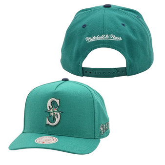 Seattle Mariners Mitchell & Ness Teal With “Seattle Script Patch A-Frame Adjustable Snapback Hat