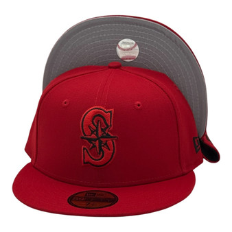 Seattle Mariners New Era Red/Black Outline With Basic Logo 59FIFTY Fitted Hat