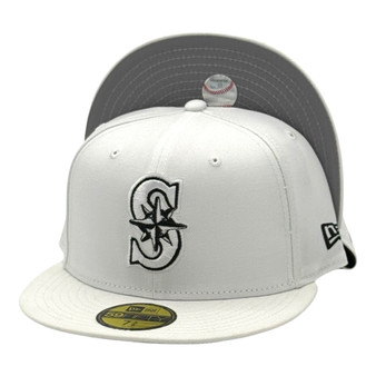 Seattle Mariners New Era White/Black Outline With Basic Logo 59FIFTY Fitted Hat