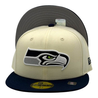 Seattle Seahawks New Era Chrome White/Navy With Lime Green Logo On Back 59FIFTY Fitted Hat