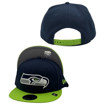 Seattle Seahawks New Era Navy/Lime Green With Basic Logo 9FIFTY Adjustable Snapback Hat