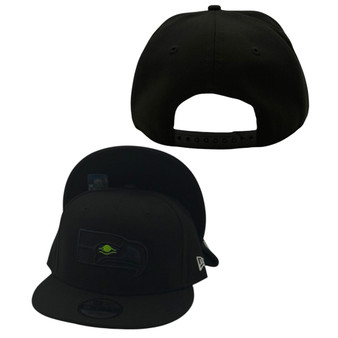 Seattle Seahawks New Era All Black "Action Green Eye" With Retro Logo 9FIFTY Adjustable Snapback Hat