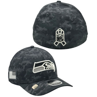 Seattle Seahawks New Era Black Camo 2026 Salute To Service 39THIRTY Stretch Fit Hat