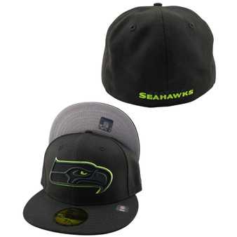 Seattle Seahawks New Era Black Lime Green Pop With Light Gray Bottom 59FIFTY Fitted Hat