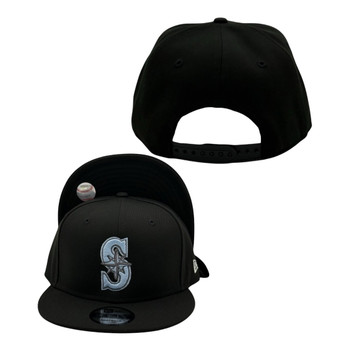Seattle Mariners New Era Black With Sky Blue/Dark Gray Logo 9FIFTY Adjustable Snapback Hat