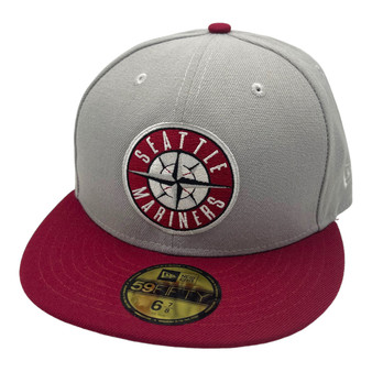 Seattle Mariners New Era Light Gray/Burgundy Bill With Compass Logo 59FIFTY Fitted Hat
