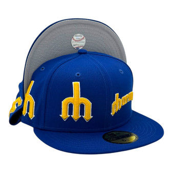 Seattle Mariners New Era All Royal Blue With Cooperstown Team Logos Wrapped All Around 59FIFTY Fitted Hat