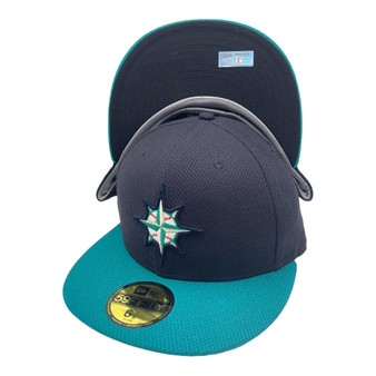 Seattle Mariners New Era Navy/Aqua Bill With Embossed Logo On Side Alternate Logo Diamond Era 59FIFTY Fitted Hat