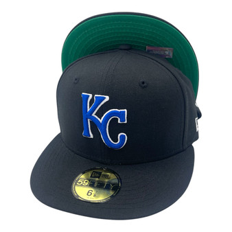 Kansas City Royals New Era All Black With Royal Blue Logo 59FIFTY Fitted Hat