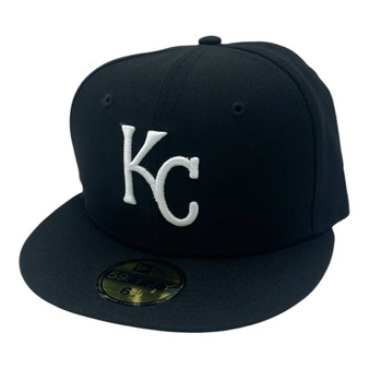 Kansas City Royals New Era All Black With White Logo 59FIFTY Fitted Hat