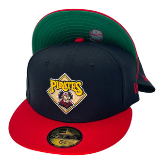 Pittsburgh Pirates New Era Black/Red Bill With Throw Back Pirates Logo 59FIFTY Fitted Hat