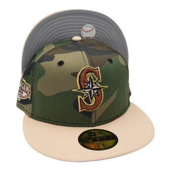 Seattle Mariners New Era Woodland Camo/Candied Pecan Bill And Gray Bottom With 2001 All-Star Game Patch On Side 59FIFTY Fitted Hat