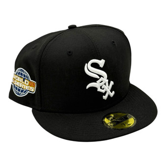 Chicago White Sox New Era All Black With White Logo And 2005 World Series Patch On Side 59FIFTY Fitted Hat