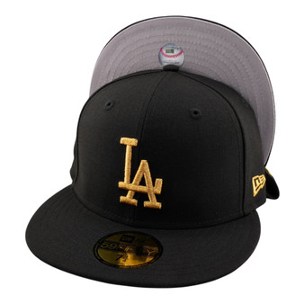Los Angeles Dodgers New Era All Black Hat With Metallic Gold Logo 59FIFTY Fitted Hat