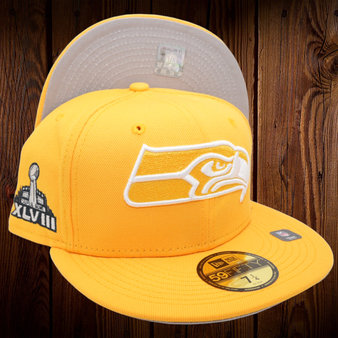 Seattle Seahawks New Era All Gold With Super Bowl XLVIII Patch On Side 59FIFTY Fitted Hat