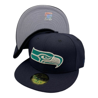Seattle Seahawks New Era All Navy With Metallic Silver Logo 59FIFTY Fitted Hat