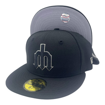 Seattle Mariners New Era All Black With White Outline Around Trident Letter "M" 59FIFTY Fitted Hat