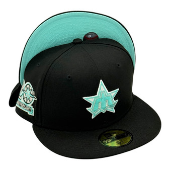 Seattle Mariners New Era 1980-1986 Logo All Black/Mint Bottom With 20TH Anniversary Patch On Side 59FIFTY Fitted Hat
