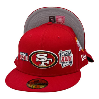 San Francisco 49ers New Era All Red With Super Bowl Patches All Over 59FIFTY Fitted Hat