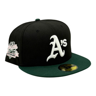Oakland Athletics New Era Black/Dark Green Bill With Pink Bottom And 1999 World Series Patch On Side 59FIFTY Fitted Hat