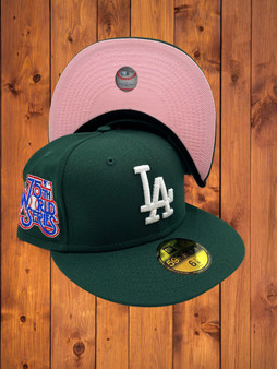 Los Angeles Dodgers New Era All Dark Green/Pink Bottom With 75TH World Series Patch On Side 59FIFTY Fitted Hat