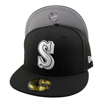 Seattle Mariners "S" New Era Black And White All Black And Gray Bottom 59FIFTY Fitted Hat