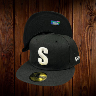 Seattle Steelheads New Era All Black With White Logo Negro League 59FIFTY Fitted Hat