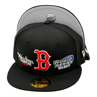 Boston Red Sox New Era All Black/Gray Bottom With 2004 World Series Patches 59FIFTY Fitted Hat