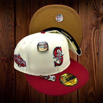 Seattle Mariners New Era Chrome White/Brick Red Visor And Wheat UV 2001 All-Star Game Patch On Side 59FIFTY Fitted Hat