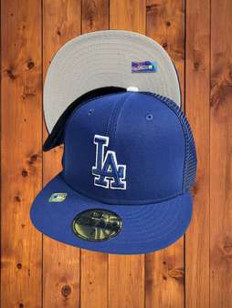 Los Angeles Dodgers New Era All Royal Blue/Gray Under Visor 2022 Batting Practice 59FIFTY Trucker Mesh Fitted Hat