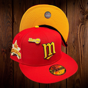 Minnesota Twins New Era All Red/Yellow Bottom With 1985 All-Star Game Patch On Side 59FIFTY Fitted Hat