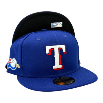 Texas Rangers New Era Royal Blue With 50th Anniversary Patch On Side Authentic Collection On-Field 59FIFTY Fitted Hat