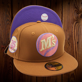 Seattle Mariners New Era Toasted Peanut/Varsity Purple Bottom With 35TH Anniversary Patch On Side 59FIFTY Fitted Hat