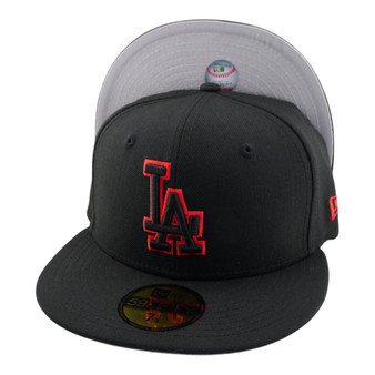 Los Angeles Dodgers New Era All Black Red Outline And Gray Bottom 59FIFTY Fitted Hat