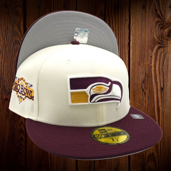 Seattle Seahawks New Era Chrome White/Maroon Bill And Gray Bottom With 1983 Pro Bowl Patch On Side 59FIFTY Fitted Hat