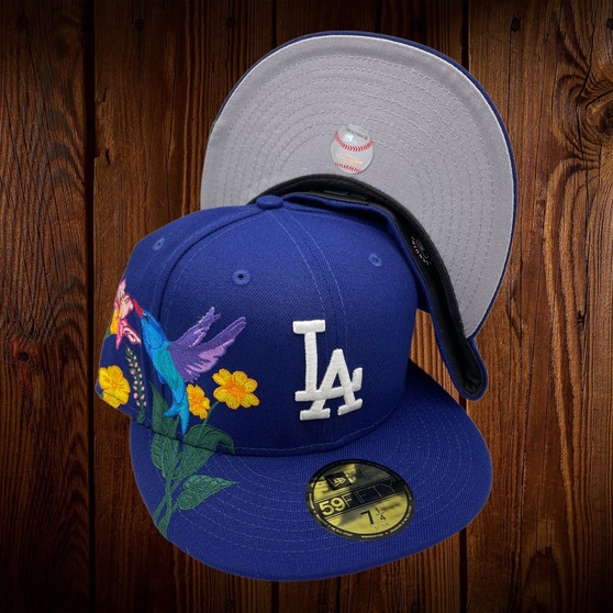 Los Angeles Dodgers New Era All Royal Blue/Gray Bottom With Blooming Flowers On Side 59FIFTY Fitted Hat