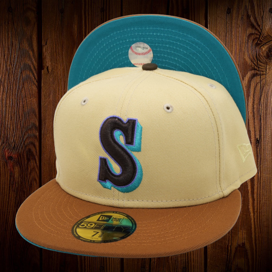Seattle Mariners New Era Vegas Gold/Toasted Brown Bill With Teal Bottom 59FIFTY Fitted Hat