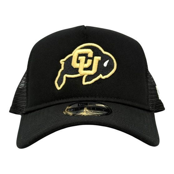 Colorado Buffalos New Era Black With Classic Logo 9FORTY A-Frame Trucker Mesh Adjustable Snapback Hat