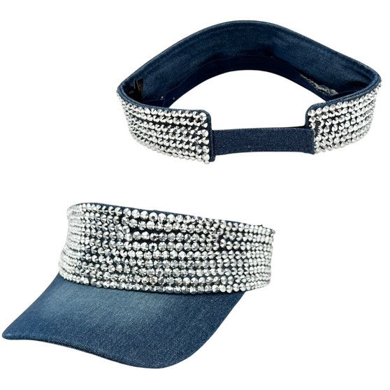 CoG New York Women’s Denim Blue With Sparkly Rocks Adjustable Pre-Curved Visor Hat