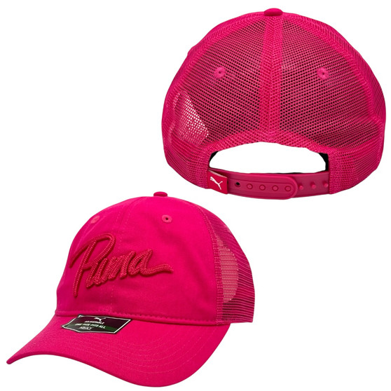 Puma Hot Pink Script Lace Embroidery Trucker Mesh Snapback Hat