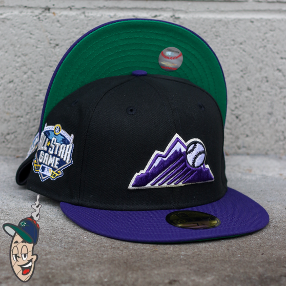Colorado Rockies New Era Black/Purple Bill And Green Bottom With 2018 All-Star Game Patch On Side 59FIFTY Fitted Hat