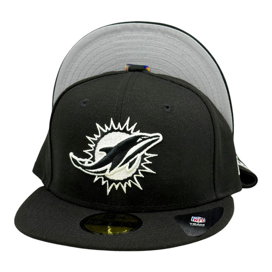Miami Dolphins New Era Black With White 59FIFTY Fitted Hat