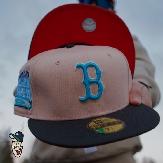 Boston Red Sox New Era Blush Pink/Black Bill With Red Bottom With 55TH Anniversary Patch On Side 59FIFTY Fitted Hat