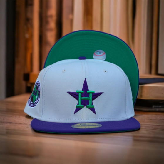 Houston Astros New Era Stone/Purple Bill And Gray Bottom With 40th Anniversary Patch On Side 59FIFTY Fitted Hat