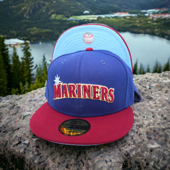 Seattle Mariners New Era "Mariners" Dark Royal Blue/Cardinal Red Brim With Sky Blue Bottom 59FIFTY Fitted Hat