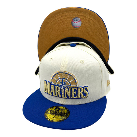 Seattle Mariners New Era Chrome White/Royal Blue Brim With Toasted Peanut Bottom 59FIFTY Fitted Hat