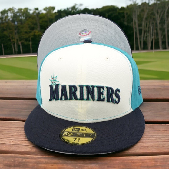 Seattle Mariners New Era Chrome White And Aqua/Navy Bill And Gray Bottom 59FIFTY Fitted Hat