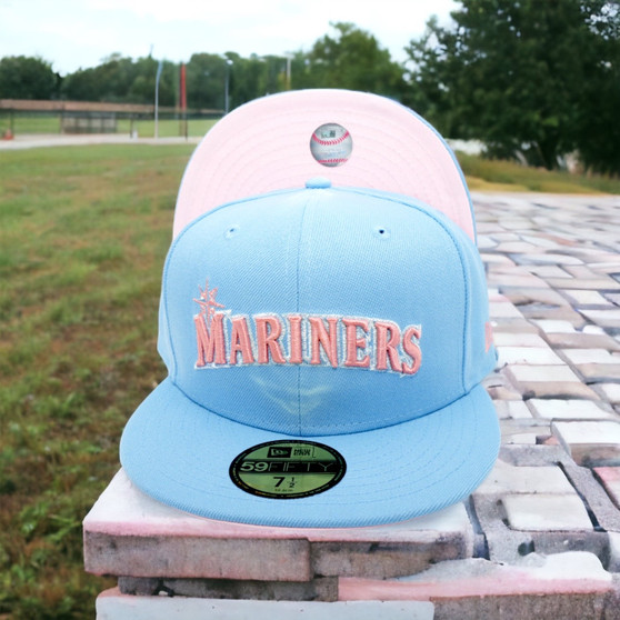 Seattle Mariners New Era "Mariners" Sky Blue And Pink Bottom 59FIFTY Fitted Hat