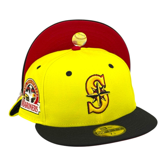 Seattle Mariners New Era Yellow/Black Bill And Black Bottom With 30th Anniversary Patch On Side 59FIFTY Fitted Hat